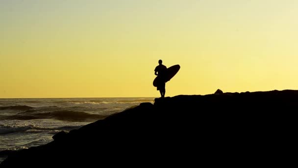 Surfer o zachodzie słońca — Wideo stockowe