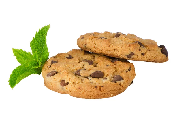 Chocolate cookies with mint leaves — Stock Photo, Image