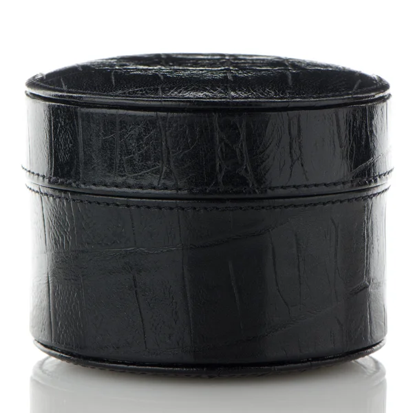 Black leather jewelery box — Stock Photo, Image