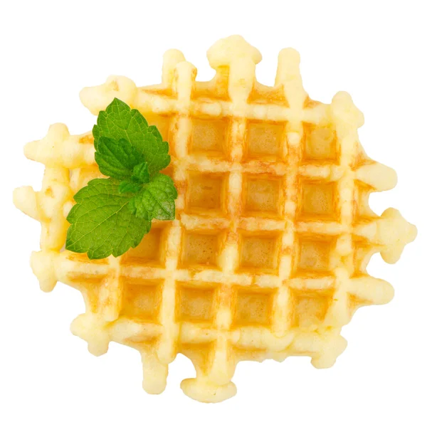 Süße Waffel mit Minzblättern — Stockfoto