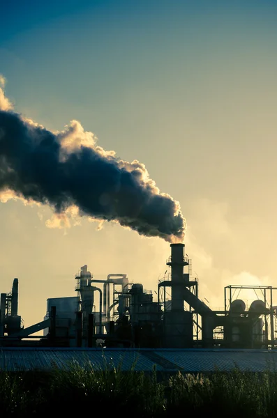 Smoking chimney at sunset — Stock Photo, Image