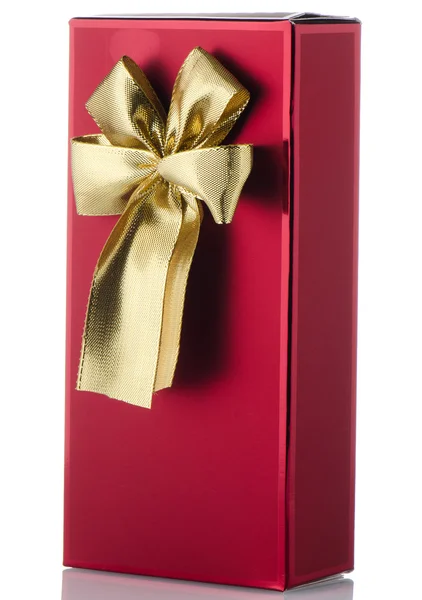 Red box with gold bow — Stock Photo, Image