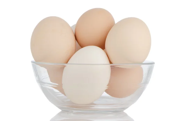 Eggs in glass bowl — Stock Photo, Image