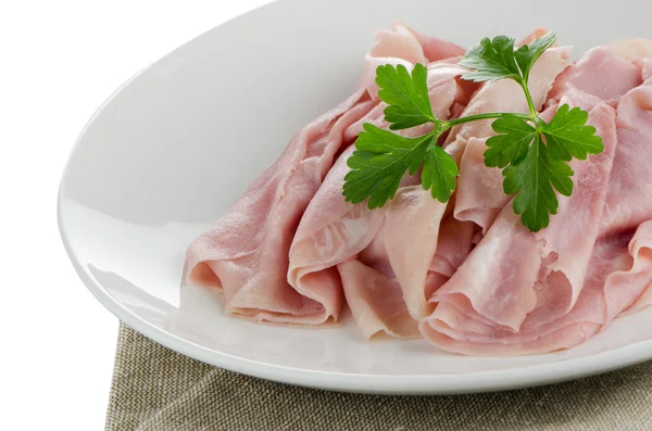 Ham on plate — Stock Photo, Image