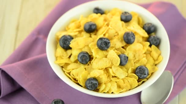 Cereal and blueberries — Stock Video