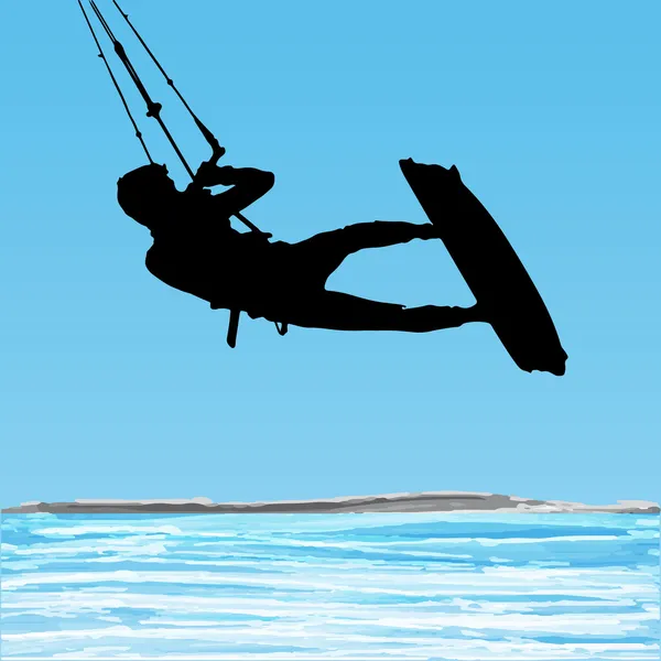 Kiteboarder luchtfoto sprong silhouet — Stockvector