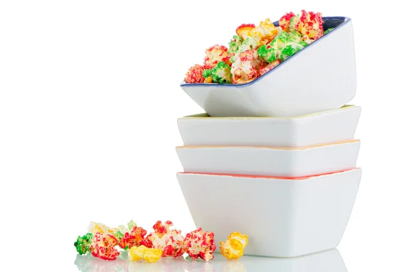 Pile of ceramic bowls of popcorn — Stock Photo, Image