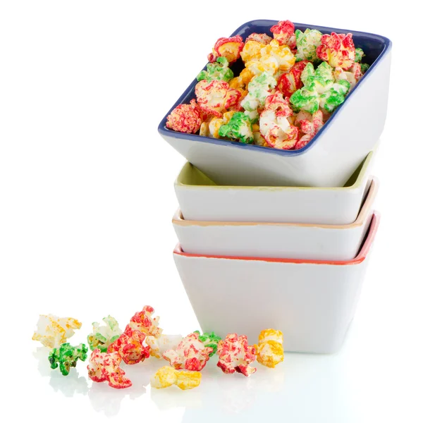 Pile of ceramic bowls of popcorn — Stock Photo, Image
