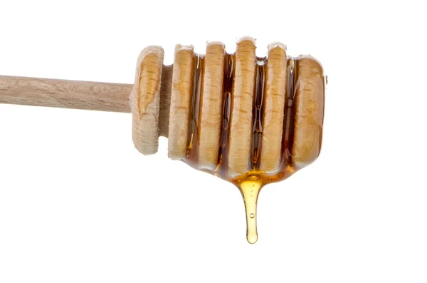 Мед на деревянном дождевателе — стоковое фото