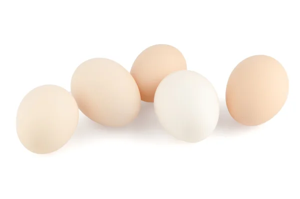 Five eggs on white — Stock Photo, Image