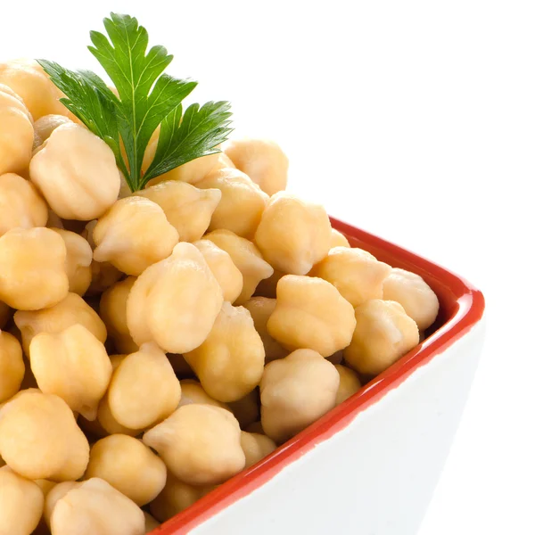 Closeup of a bowl with boiled chickpeas — Stock Photo, Image