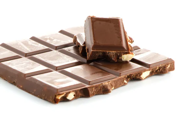 Closeup detail of chocolate with almods parts — Stock Photo, Image