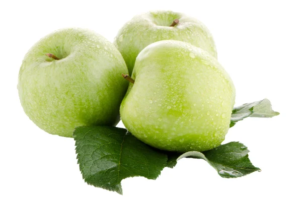 Tři čerstvá zelená jablka — Stock fotografie
