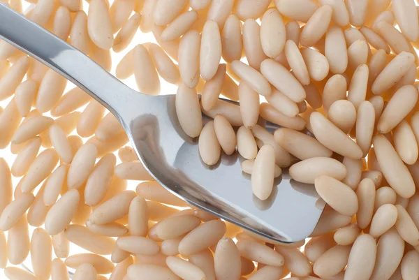 Pine nuts and spoon — Stock Photo, Image