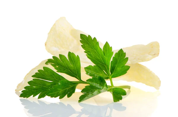 Aardappels, chips en peterselie — Stockfoto