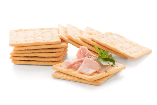 Crackers with Ham — Stock Photo, Image