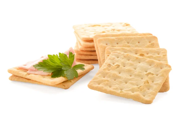 Crackers with Ham — Stock Photo, Image