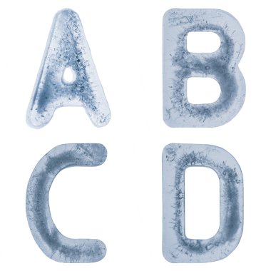 harf a, b, c ve d buz içinde
