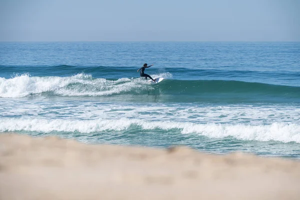 Soul Surfer Girl Riding Wave Furadouro Beach Ovar Portugal — Stock Photo, Image