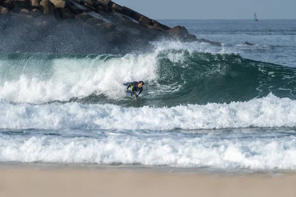 Bodyboarder Riding Wave Jacinto Beach Aveiro Portugal — Stock Photo, Image