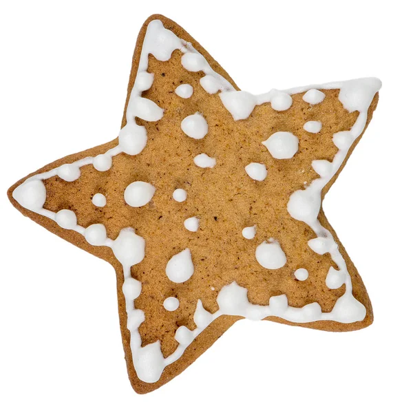 Gingerbread Cookie Snowflake Shape Isolated White Background — Stock Photo, Image