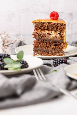Böğürtlenli ve ahududulu lezzetli karamel keki..