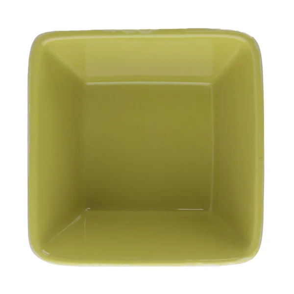 Grön Keramik Skål Vit Reflekterande Bakgrund — Stockfoto