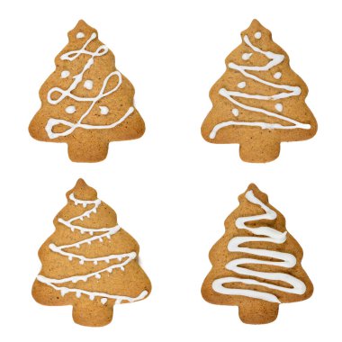 Gingerbread trees isolated on white background. Christmas cookie