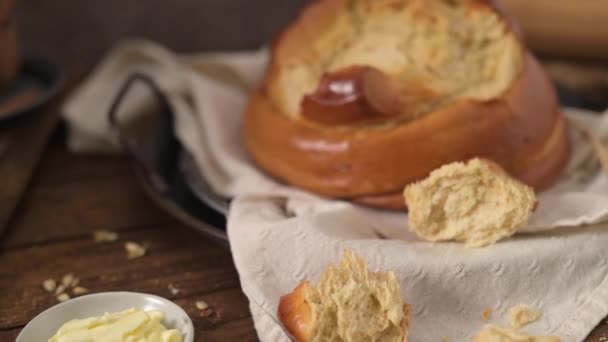 Fogaa Piano Cucina Con Uova Bastoncini Cinammona Torta Tradizionale Santa — Video Stock