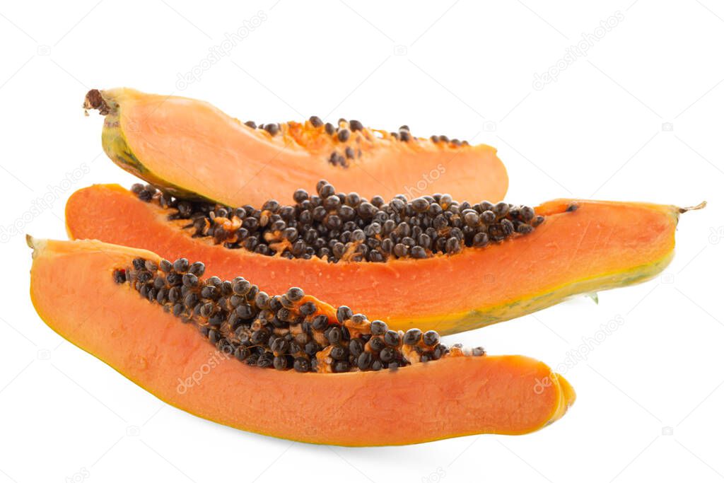 Fresh and tasty papaya on white background.