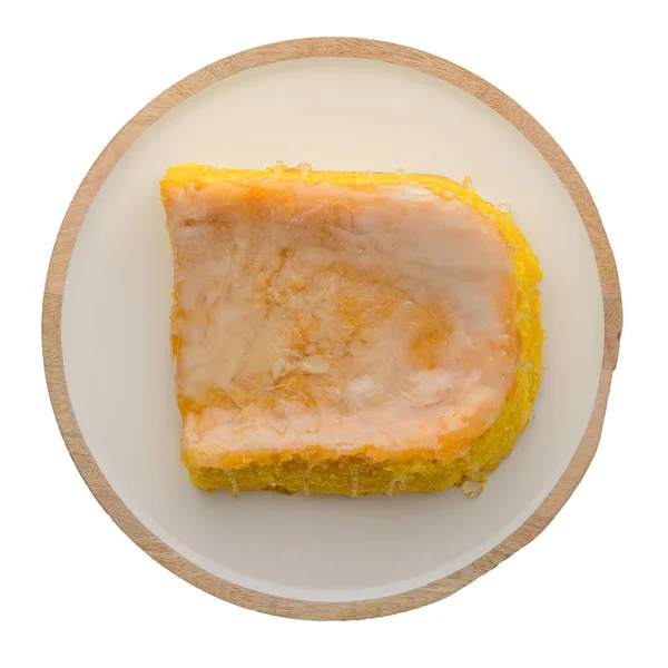 Part Portuguese Sponge Cake Bolinhol Vizela Plate Top View Isolated — Stock Photo, Image