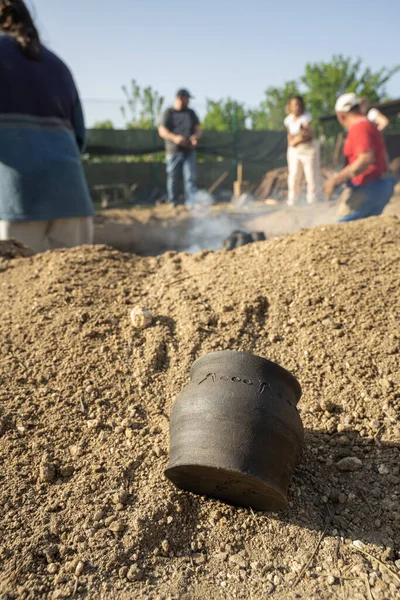 Amarante Portugal April Final Stage Uncovering Bonfire Pieces Clay Piled — стоковое фото