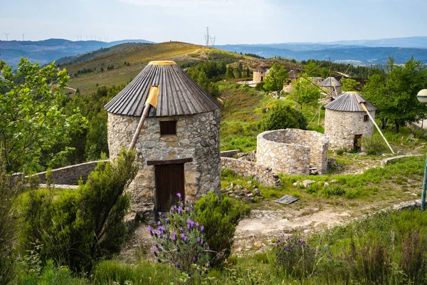 Serra da Atalhada 'daki taş yel değirmenleri, Penacova, Coimbra, Portekiz.