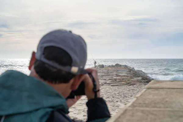 Ovar Portugal May 2022 Photographer Records Activity Fishermen Rock Wall —  Fotos de Stock