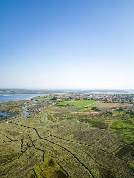 Vista Aérea Del Paisaje Rural Cerca Laguna Aveiro Murtosa Aveiro — Foto de Stock