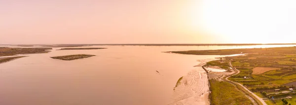 Uitzicht Vanuit Lucht Lagune Van Aveiro Bij Zonsondergang Uitzicht Vanaf — Stockfoto