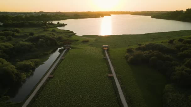 Вид Повітря Острів Патейра Еспінхель Заході Сонця Агеді Авейро Португалія — стокове відео