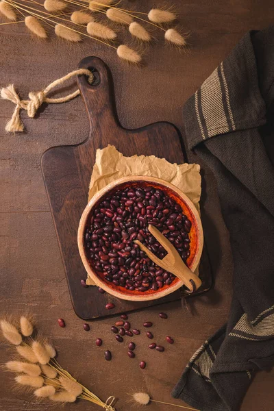Red Beans Ceramic Bowl Rustic Kitchen Countertop — Foto de Stock