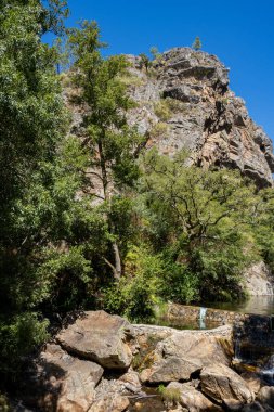 Figueiro dos Vinhos, Portekiz 'deki Fragas de Sao Simao' daki nehir sahili manzaralı..