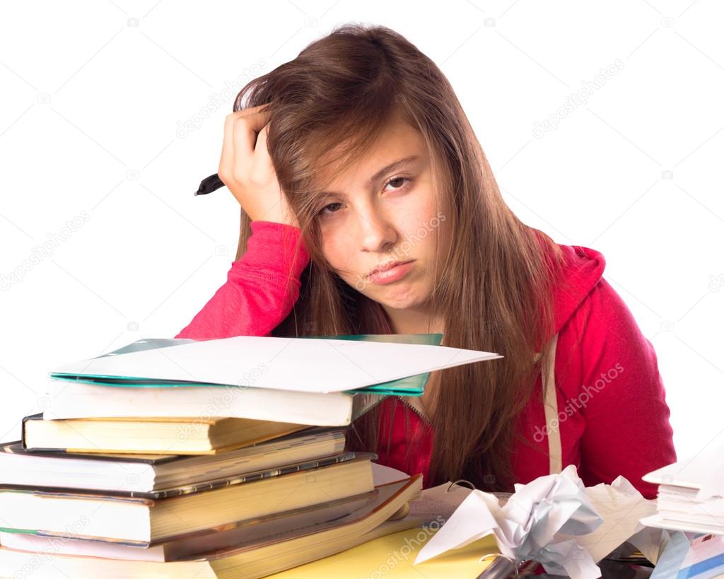 Stressed Girl with school books