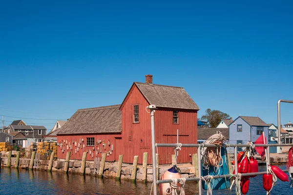 Tarihi Kırmızı Balıkçı Kulübesi Motif Güneşli Bir Günde New England — Stok fotoğraf