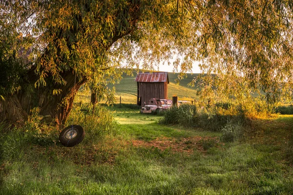 Rural Farm Scene Viewed Palouse Washington State Sunny Morning — Fotografia de Stock