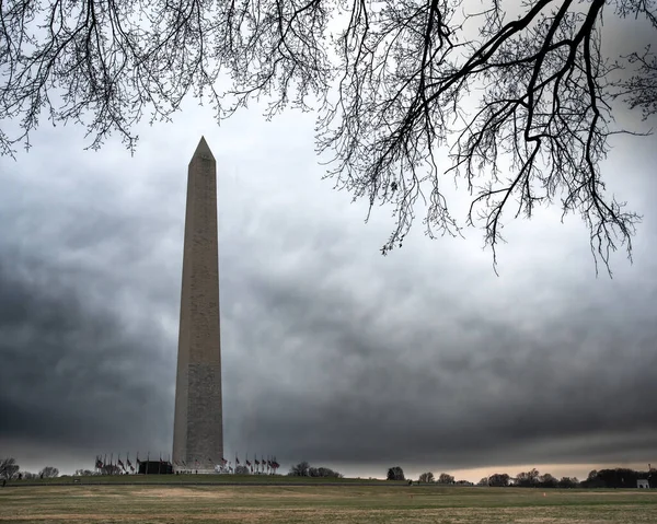 Kilátás Washington Emlékmű Washington Alatt Felhős Téli — Stock Fotó