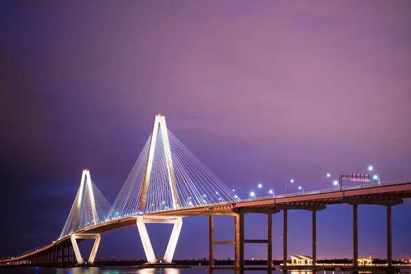 Arthur Ravenel Bridge Éjjel Fények Charleston South Carolina — Stock Fotó