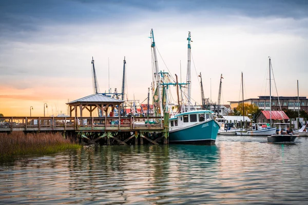 Renkli Balıkçı Iskelesi Tekneler Charleston Güney Carolina — Stok fotoğraf