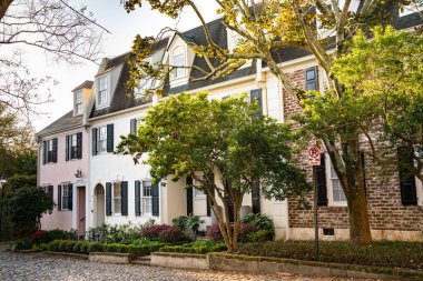 Charleston, South Carolina, USA - March 18, 2022:  Street scene in the historic southern city of Charleston South Carolina with typical homes in view