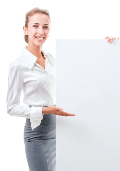 Business woman with empty poster — Stock Photo, Image