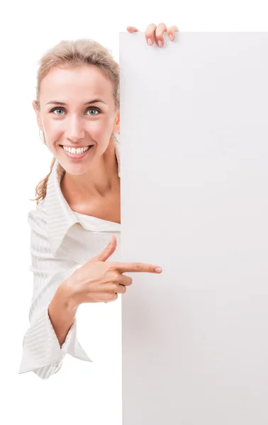 Business woman with empty poster — Stock Photo, Image