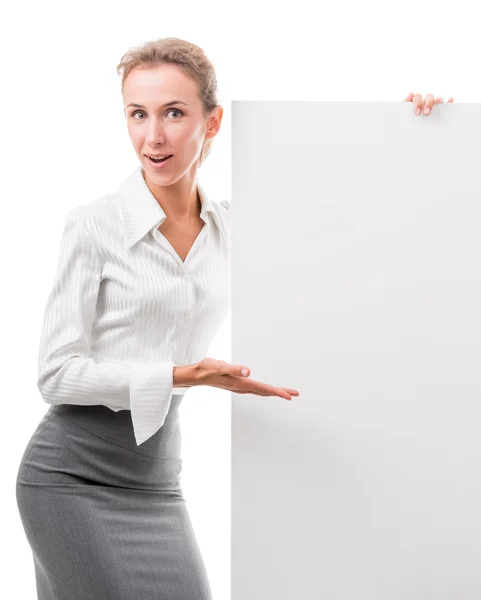 Mulher de negócios com cartaz vazio — Fotografia de Stock
