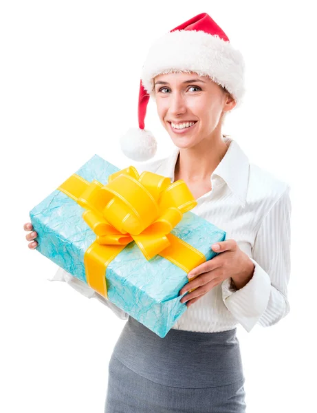 Portrait of secretary in the hat of Santa Claus — Stock Photo, Image